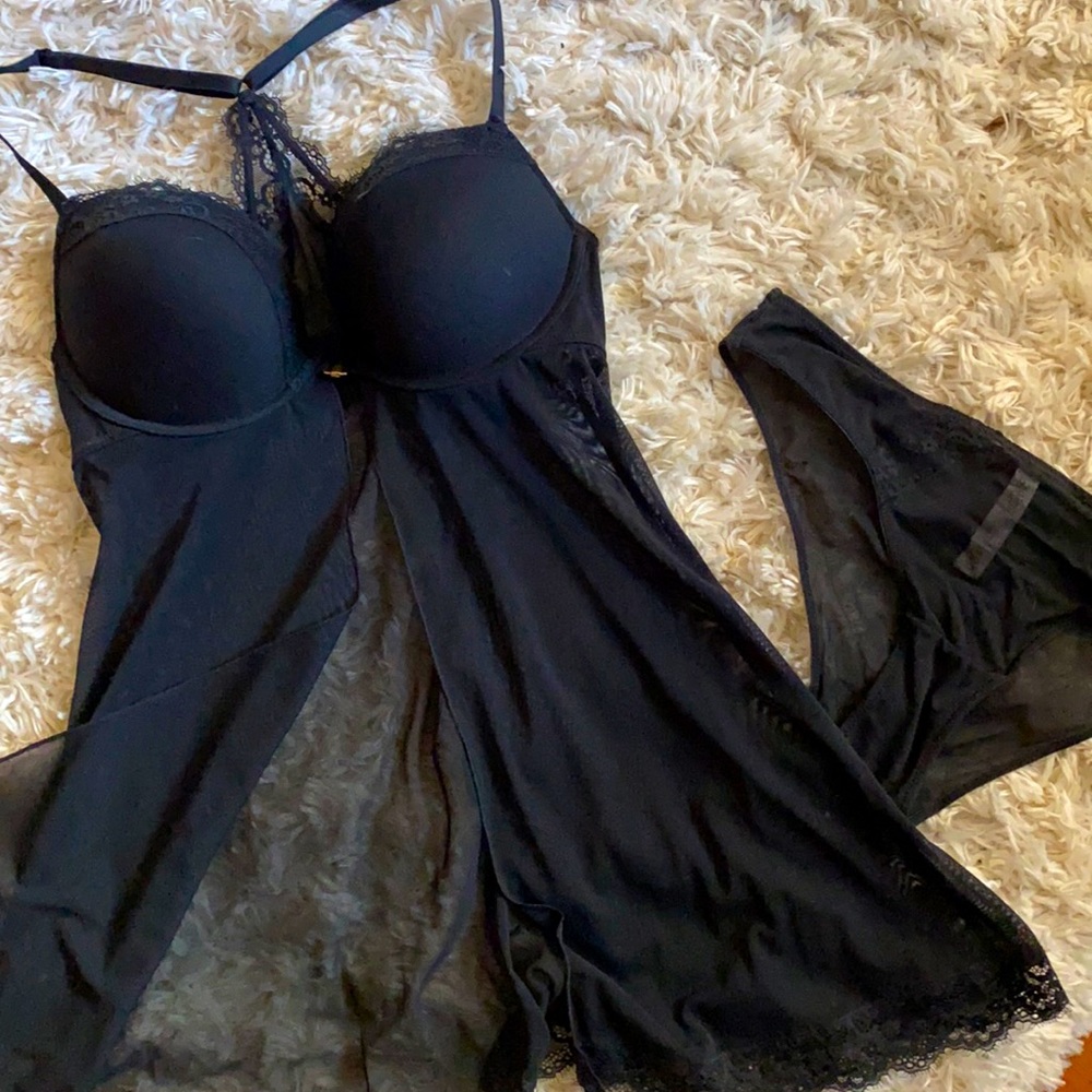 Black Front Clasp Babydoll with Undies